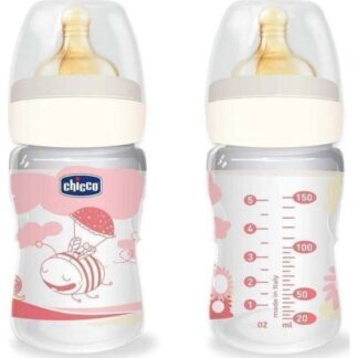Μπιμπερό Πλαστικό Well Being 0m+ 150ml Θηλή Καουτσούκ Pink Bee Chicco