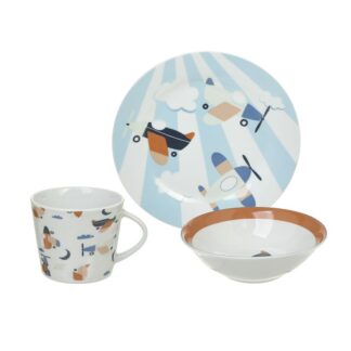 Σετ Φαγητού Αεροπλάνα Πορσελάνη Πολύχρωμο 3τμχ 19cm/15cm/240cc Inart