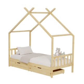 Κρεβάτι Σπιτάκι Montessori 90x190 Με Συρτάρια Ξύλο Πεύκο Φυσικό