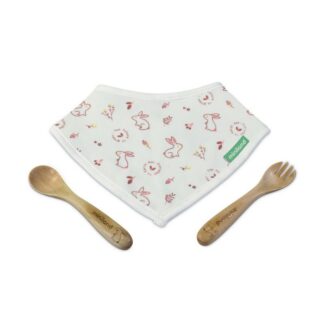 Σετ 3τμχ Κουτάλι-Πιρούνι-Σαλιάρα Natur Picneat Bunny Miniland