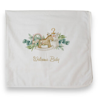 Πάνα Φανέλα Ξύλινο Αλογάκι Welcome Baby 80x80 Bonjour Bebe
