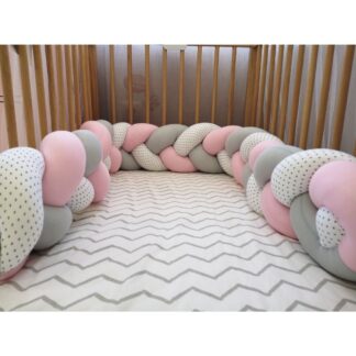 Πάντα Πλεξούδα 200x19 Ροζ-Γκρι-Λευκό Πουά Baby Star