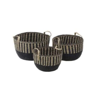 Καλάθι Ψάθινο Natural-Μαύρο Μεγάλο 1τμχ Inart