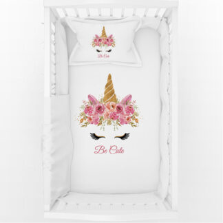 Σετ Σεντόνια Unicorn In Flowers 120x160 Bonjour Bebe