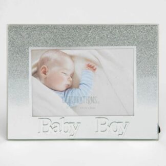 Γυάλινη Κορνίζα Silver Glitter Baby Boy Babino