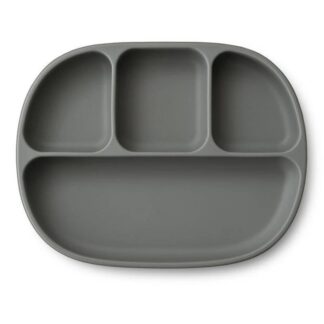 Αντιολισθητικό Πιάτο Σιλικόνης Με Θήκες Και Καπάκι Petrol Grey Interbaby